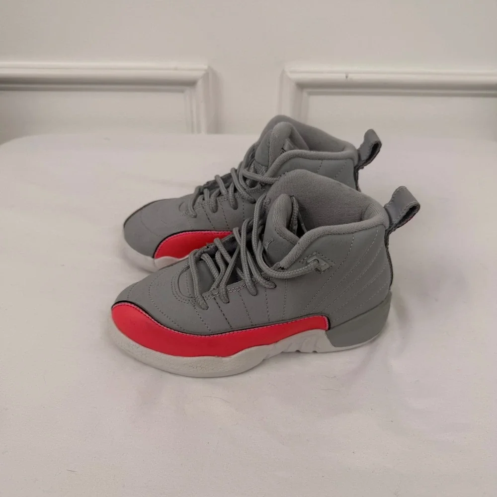 Nike Air Jordan 12 Retro Wolf Grey Racer Pink Kids Shoes 510816-060 Size 11C